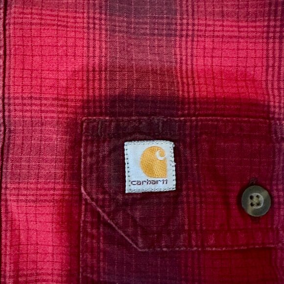 Carhartt Mens Button Up Down LS Long Sleeves Flannel Shirt Red larger - Picture 2 of 4